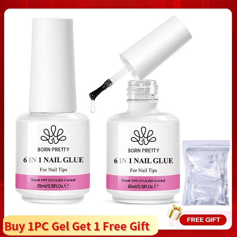 BORN PRETTY 15ml 6 IN 1 Nail Glue Gel Nail Polish Transparent Clear Function UV Gel Looming Gel Strengthener Extension Varnish