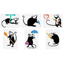 6 PCS Banksy Rat Painting Stencil 8.3x11.7inch Reusable Banksy Love Rat Drawing Stencil Mouse Pattern Banksy Theme Stencil