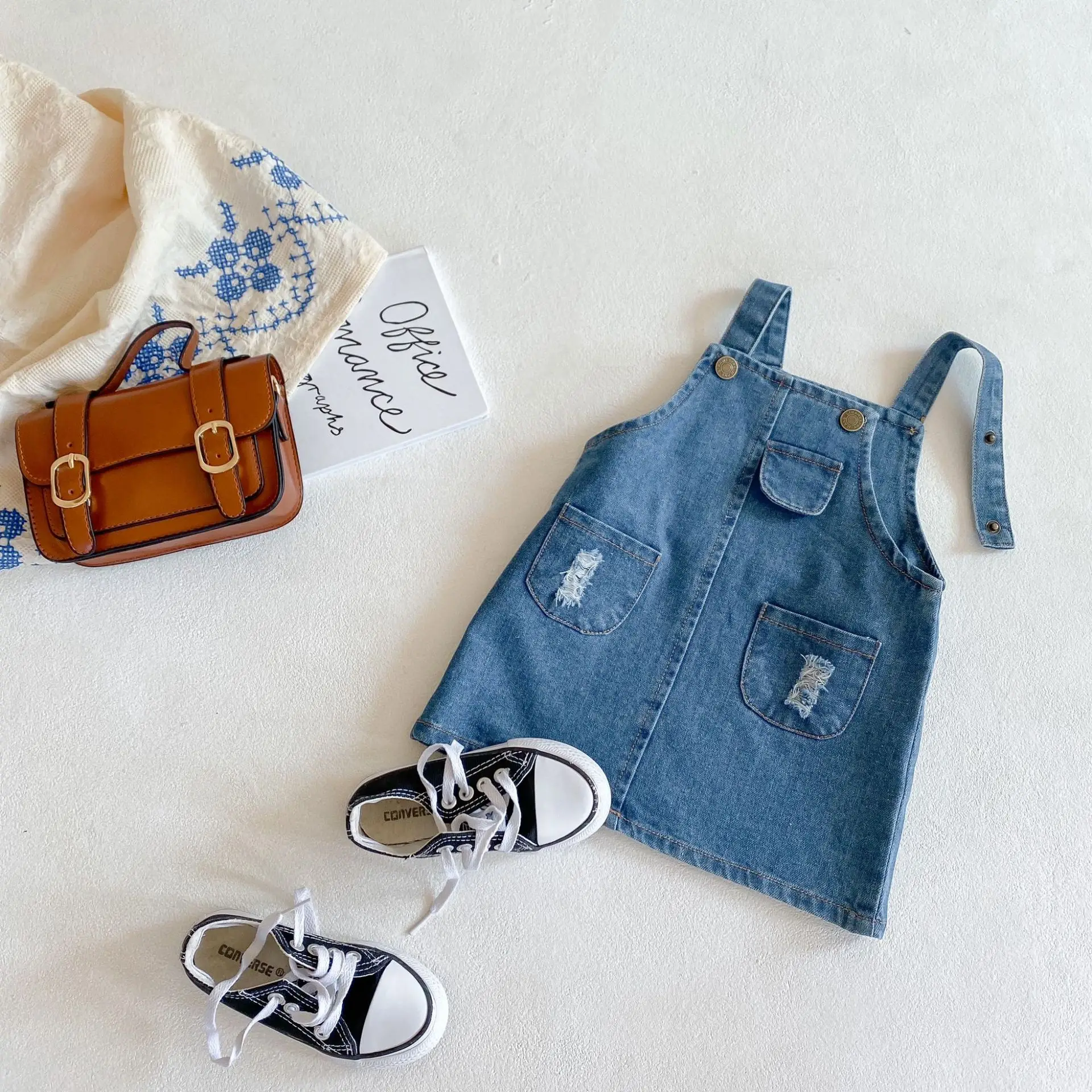 Baby Girl Suspender Denim Dress Toddler Girls Fashion Summer Straight Tube Denim Strap Dress With Pockets Kids Clothes 0-5Y