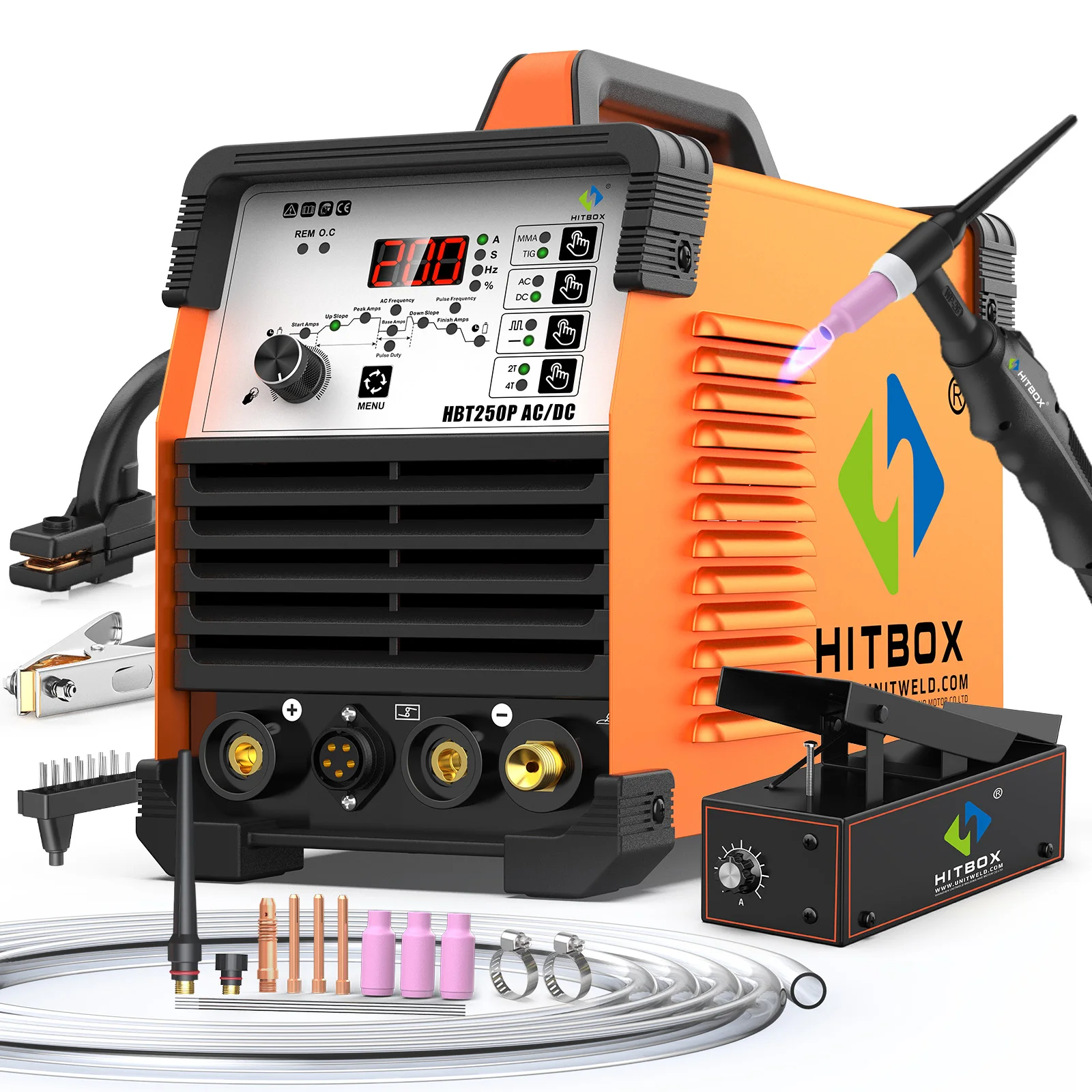 HITBOX AC/DC Aluminium Tig Welding Machine HBT250P HF TIG/MMA ARC Stick Welder with Pulse Argon Welding IGBT Inverter 2T/4T image 3