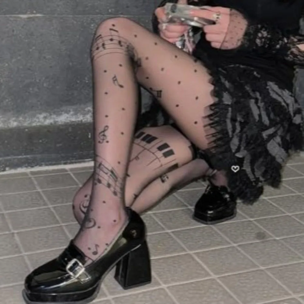 

Новые ультратонкие чулки с рисунком, эластичная ткань, колготки в стиле JK, колготки в стиле Лолиты с символическим принтом, клубные вечерние