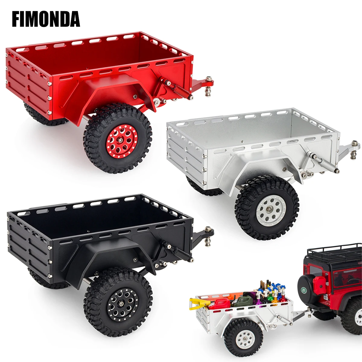 

1/18 1/24 Aluminum RC Crawler Trailer CNC Machined Utility Trailer with Ball Head Hitch for TRX4M SCX24 Redcat Ascent-18