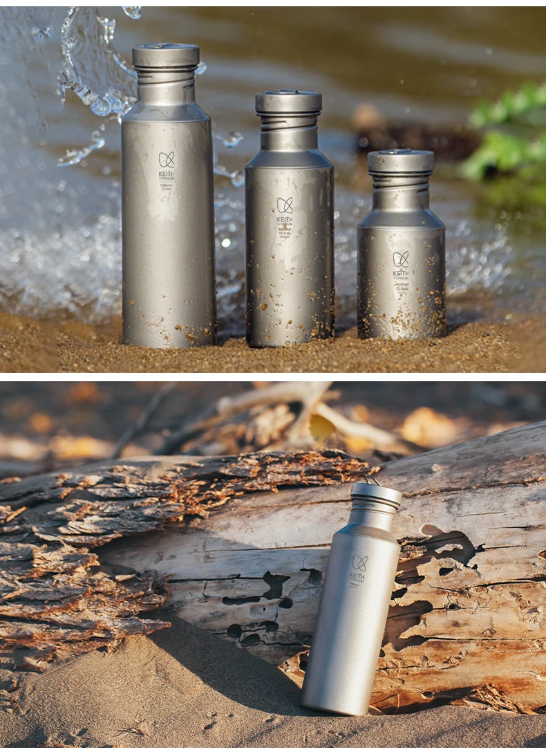 KEITH Sportflasche aus reinem Titan, ultraleicht, tragbar, auslaufsicher, mit Aufbewahrungstasche für Outdoor-Camping, Wandern, Fitness – Detail 9