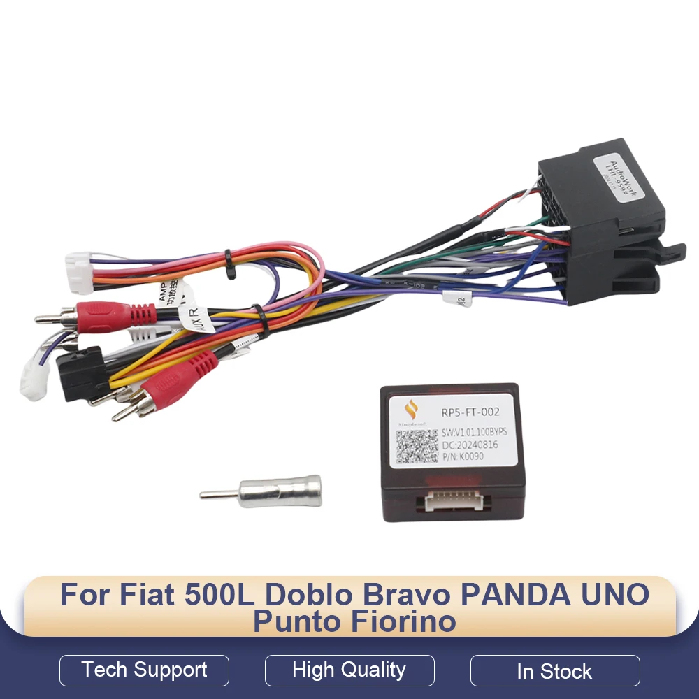 for Fiat 500L Doblo Bravo PANDA UNO Punto Fiorino HiWorld CANBUS 16 Pin Wiring Harnss Power Cable Android Car Radio