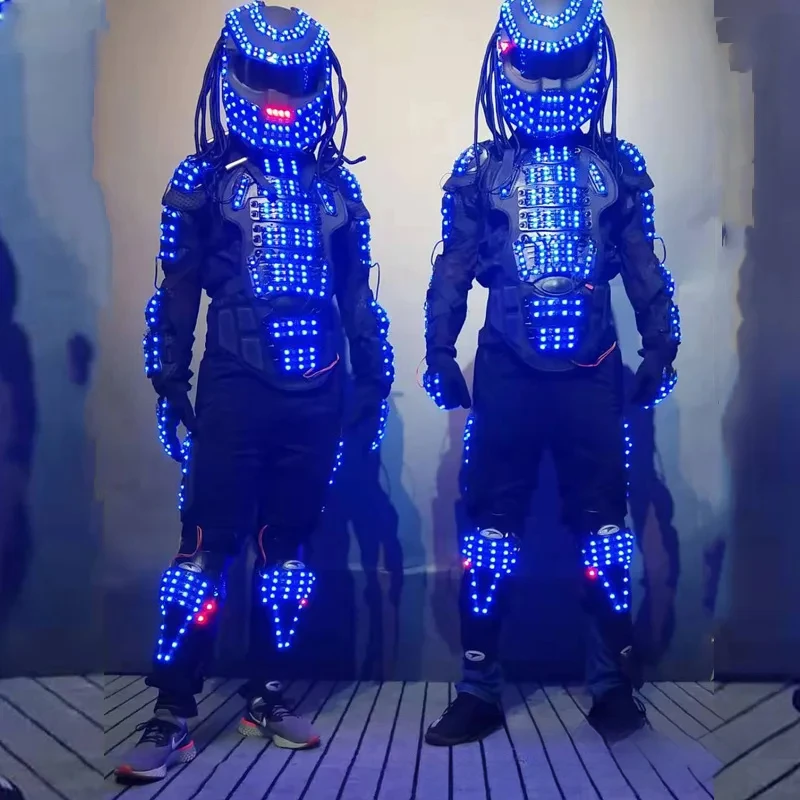 

LED Warrior Light Up Futuristic Clothing Men Armor Helmet Nightclub Stage Performance Cosplay Robot Costume Party Festival Suit