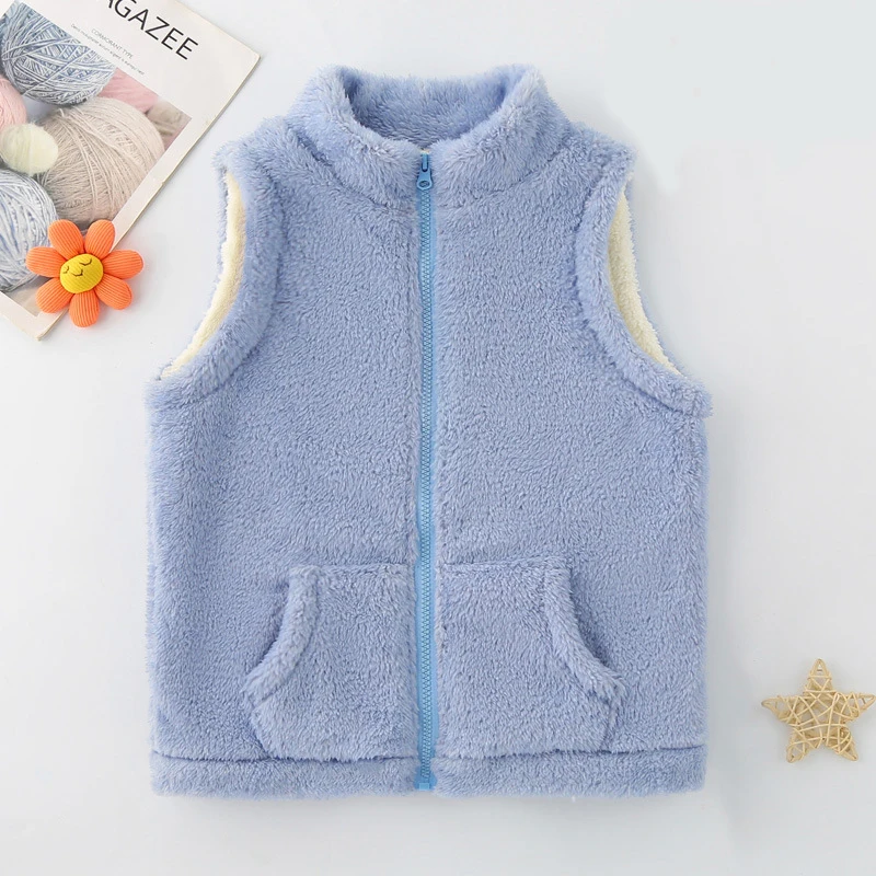 New Plush Children\'s Vests Autumn Winter Solid Color Keep Warm Girls Waistcoat Sleeveless Boys Jacket 3-12 Years Kids Clothes