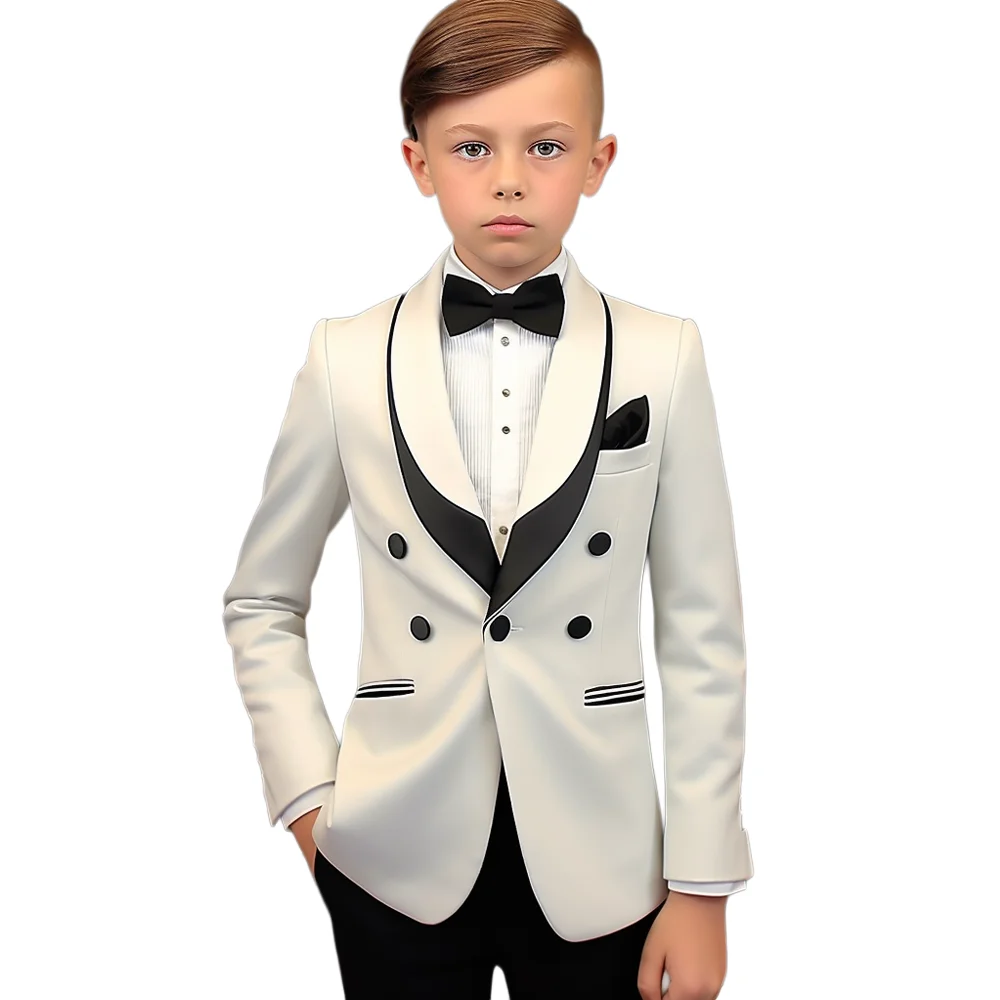 Boys' 2-Piece Tuxedo, Contrast Collar Double-Breasted, Including Suit & Trousers, Children's Weddings & Performances Occasions