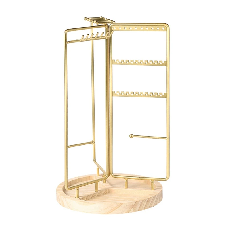 Jewelry Organizer Stand Rotating Jewelry Display With Metal Frame, With Bottom Tray, Jewelry Tower Organizer