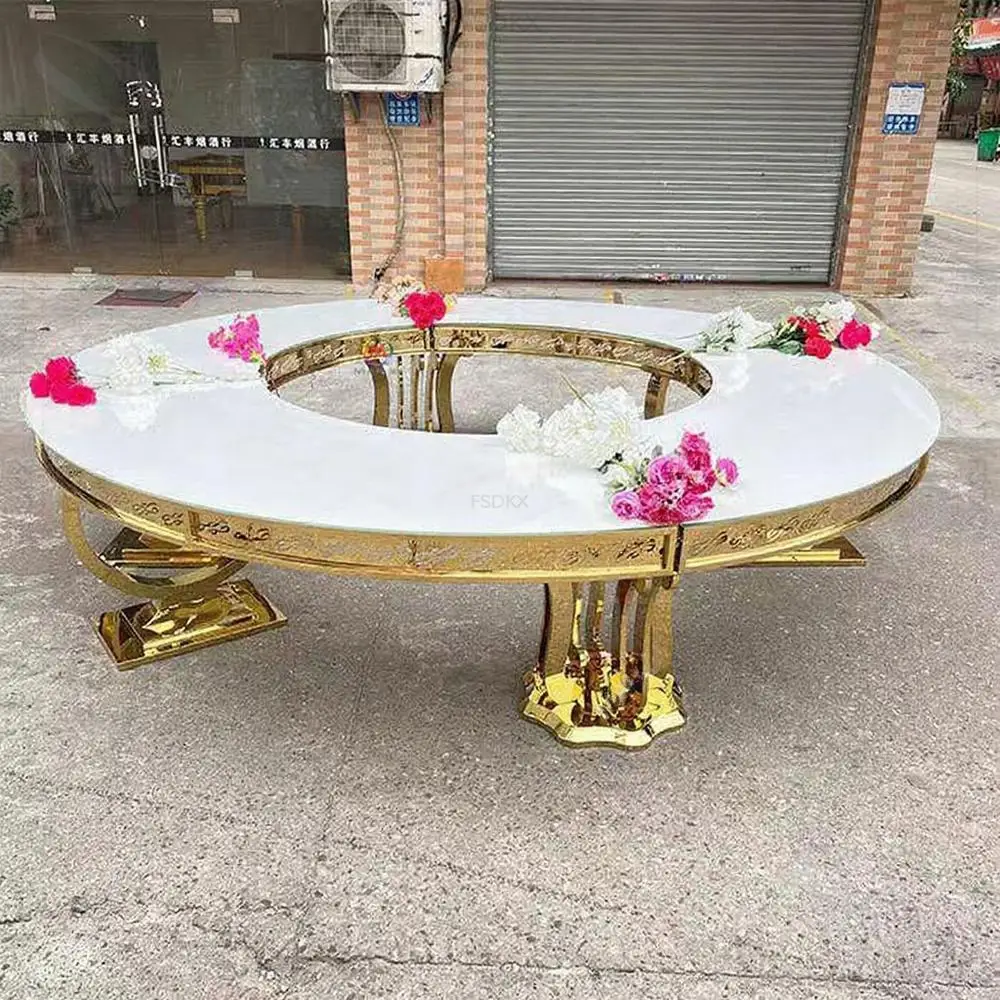 Wholesale Banquet Event Party Gold Leg Serpentine White Top Table Event Furniture Luxury Tables for Wedding