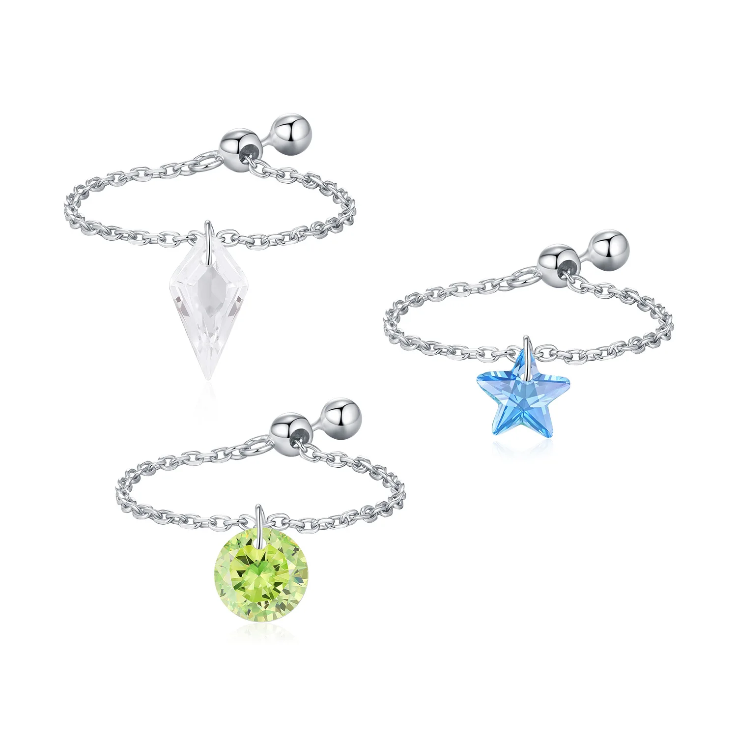 

Регулируемая цепочка из стерлингового серебра 925 пробы, кольцо с подвеской в виде звезды и кристаллами, женские аксессуары с кубическим цирконом