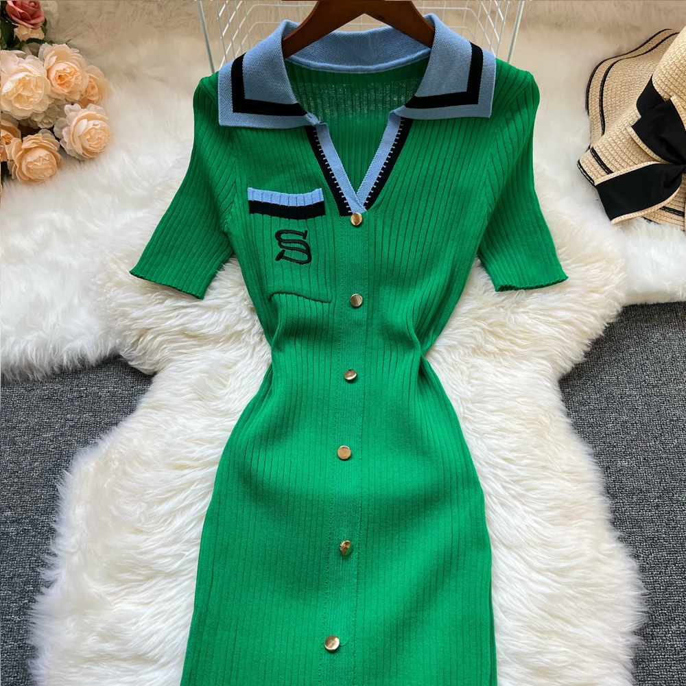 YuooMuoo Brand Fashion Summer Knitted Dress Women 2025 New Y2K Embroidery Long Bodycon Sweater Dress Streetwear Lady Vestidos