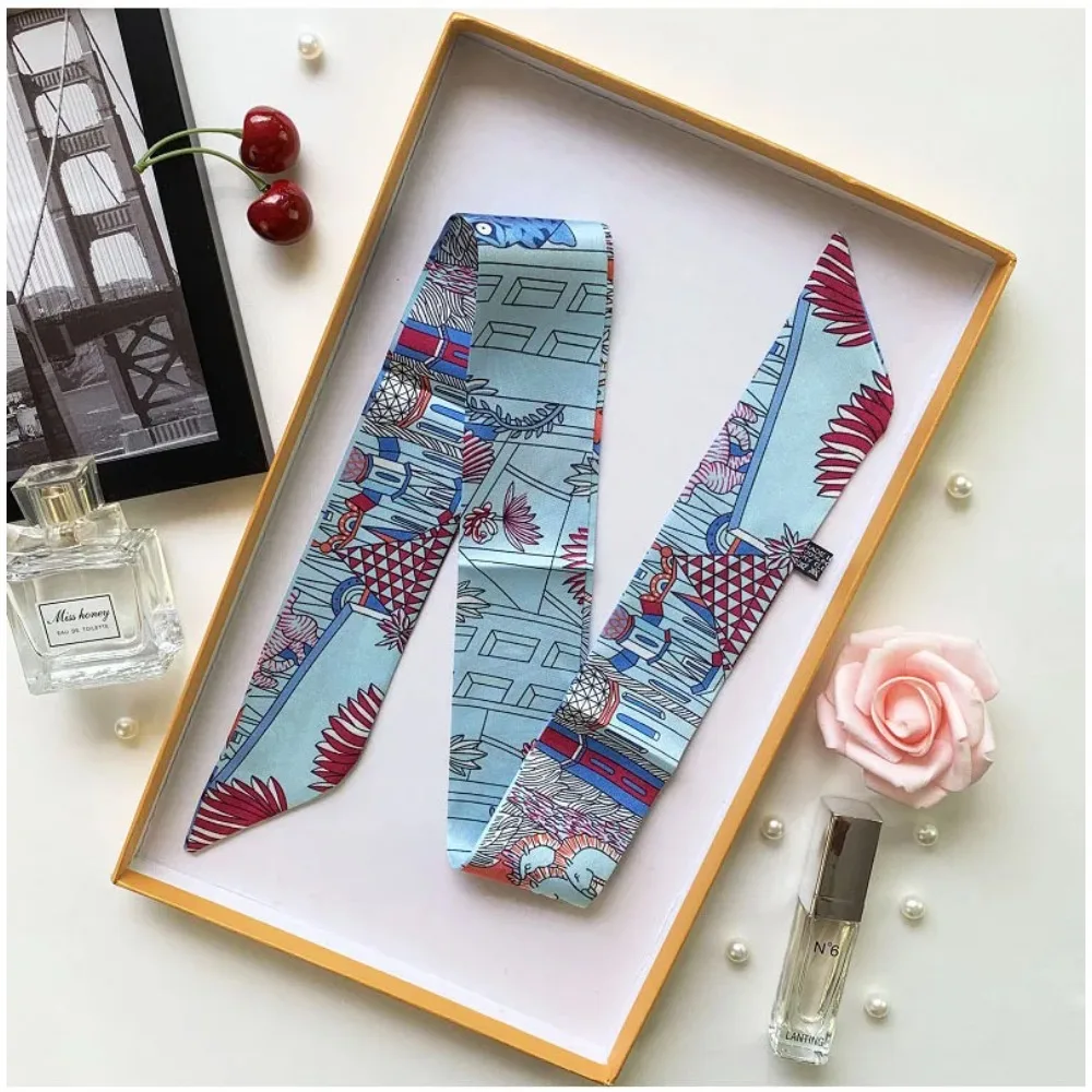 5 * 90Cm New Leopard Pattern Wrapping Bag Small Ribbon Women's Twill Imitation Silk Small Scarf Silk Scarf Wholesale