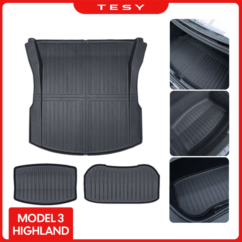 For Tesla Model 3 Highland 2024 Front and Back Trunk Mat TPE Carpet Waterproof Weather-resistant Pads Up and Down Layer Mats