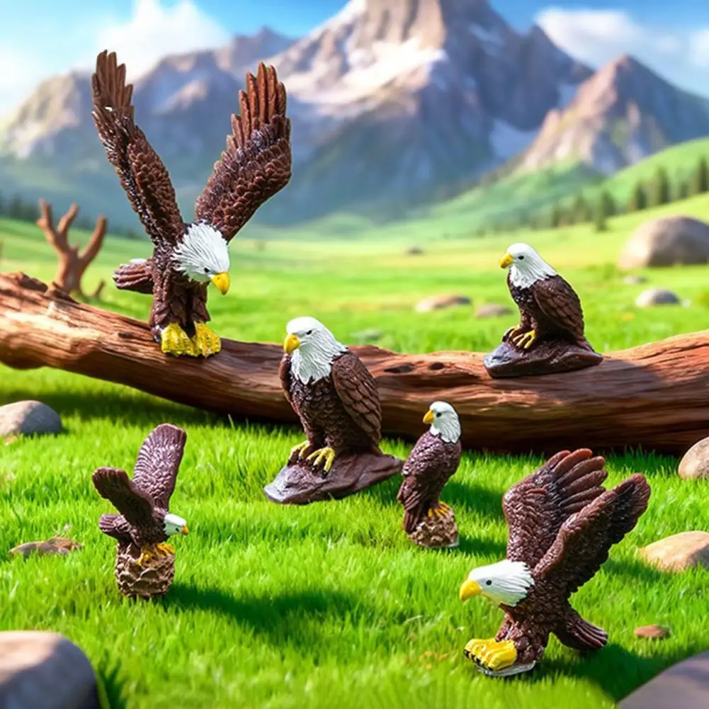 Mini Eagle Figurines Set, Realistic American Patriotic Bird Statues, Resin Wildlife Sculptures for Home Office Decor, Fairy