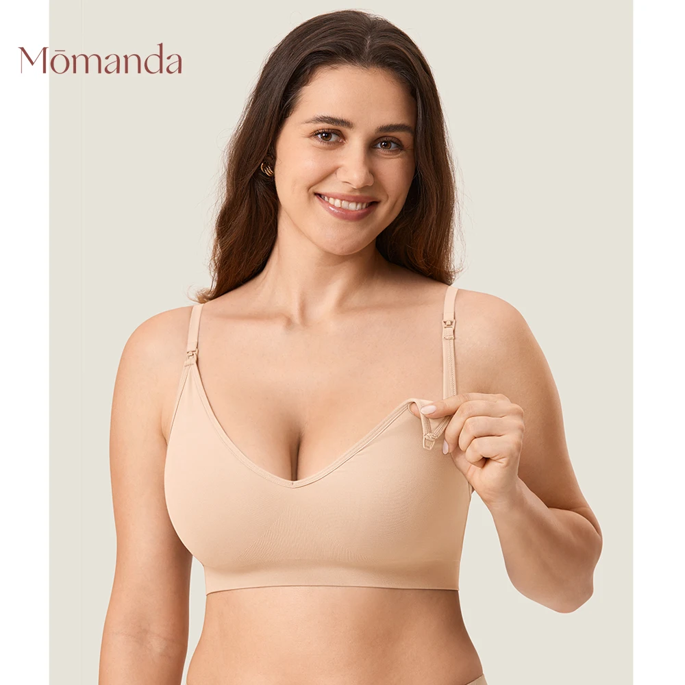 

Momanda Women's Seamless Nursing Bra Ribbed Support Bralette Wireless Pullover Non Padded Maternity Breastfeeding Sleep Bras