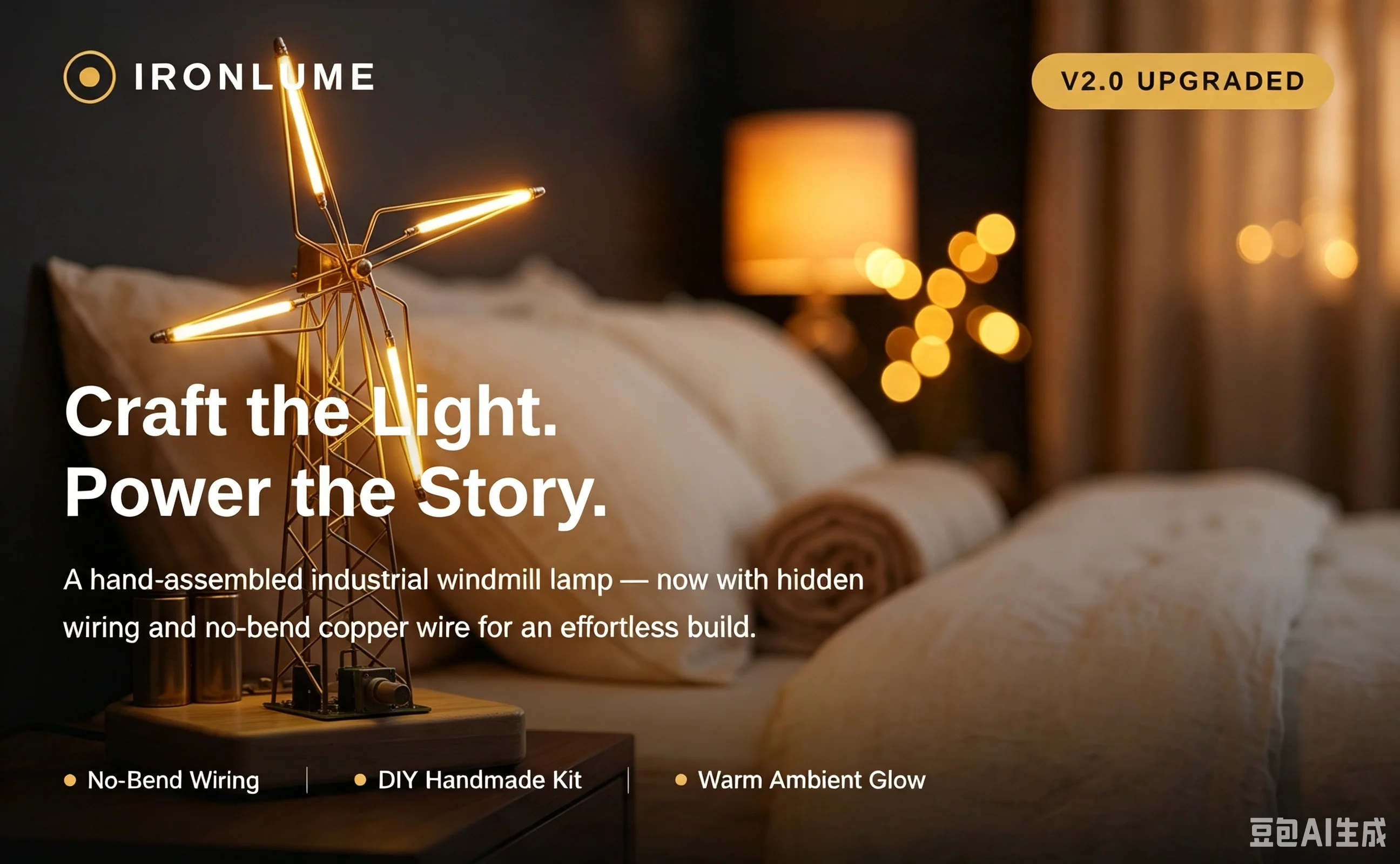 DIY New V2.0 Concealed Wire Windmill Lamp Built-in Copper Wire Connection Design Aesthetic Clean Appearance USB Creative