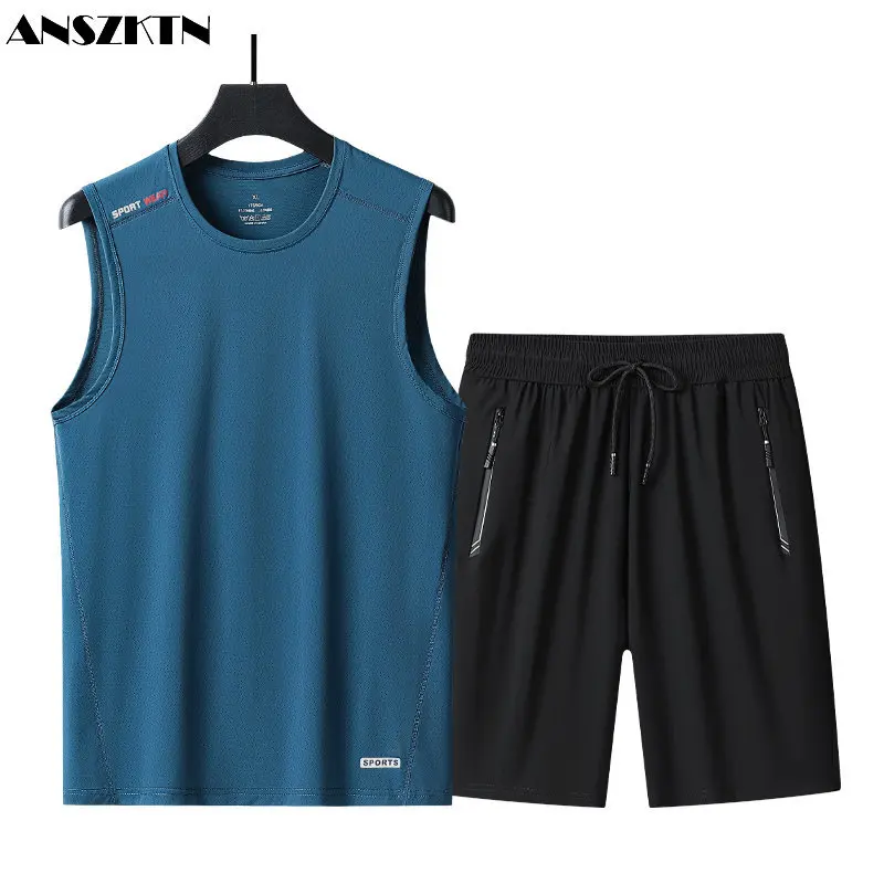 ANSZKTN New summer ice silk vest shorts long trousers cool and comfortable explosive style short sleeve sweat permeable casual s