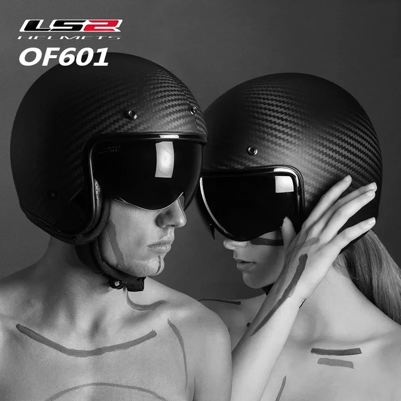 LS2 OF601 Carbon BOB C Vintage Motorcycle Helmet Retro Open Face Scooter Motorbike Helmet ECE Approved