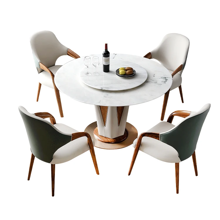 

gh-Hotel Living Room Table Modern Large Round Dinner Polished Edge Stable Frame Table Round Dining Table and Chair Set^