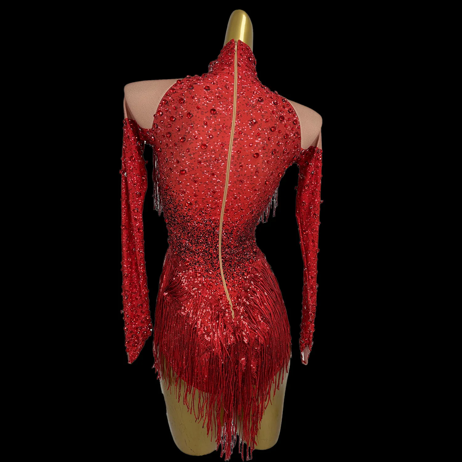 Autumn New Jumpsuit Red Rhinestone Fringe Mini Skirt Latin Dance Pole Dance Costume Girl Group Stage Performance Costume