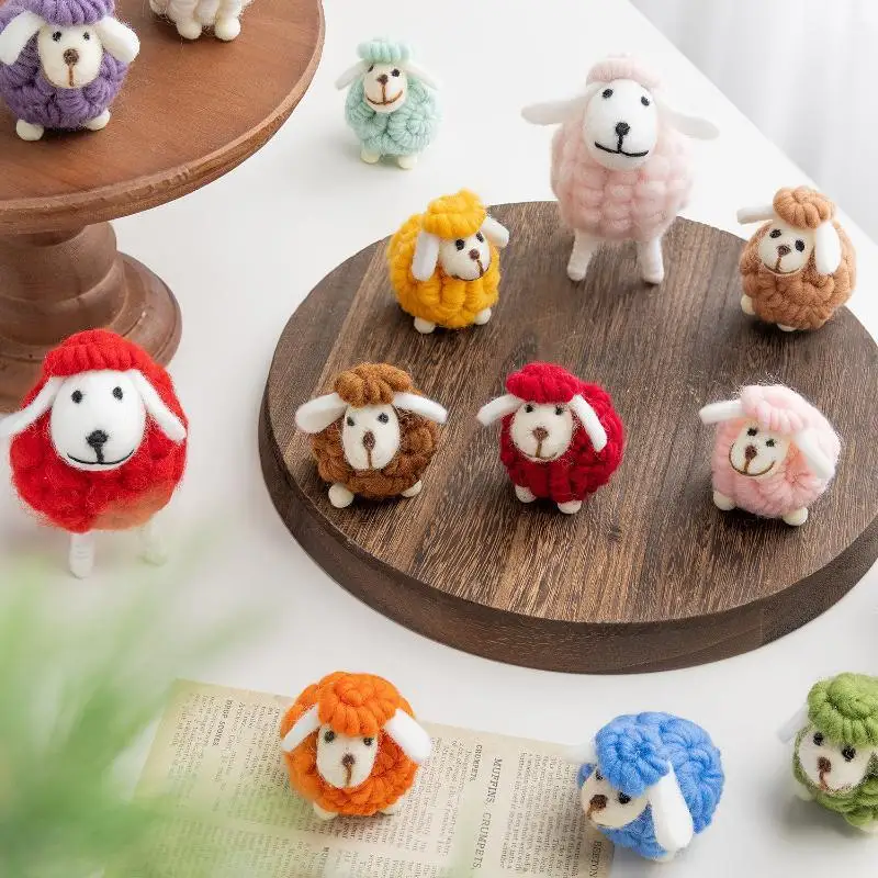 1Pc Mini Table Ornament Felt Sheep Figurines Miniatures Wool Felt Lamb Cute Decoration Party Supplies Statue Miniature