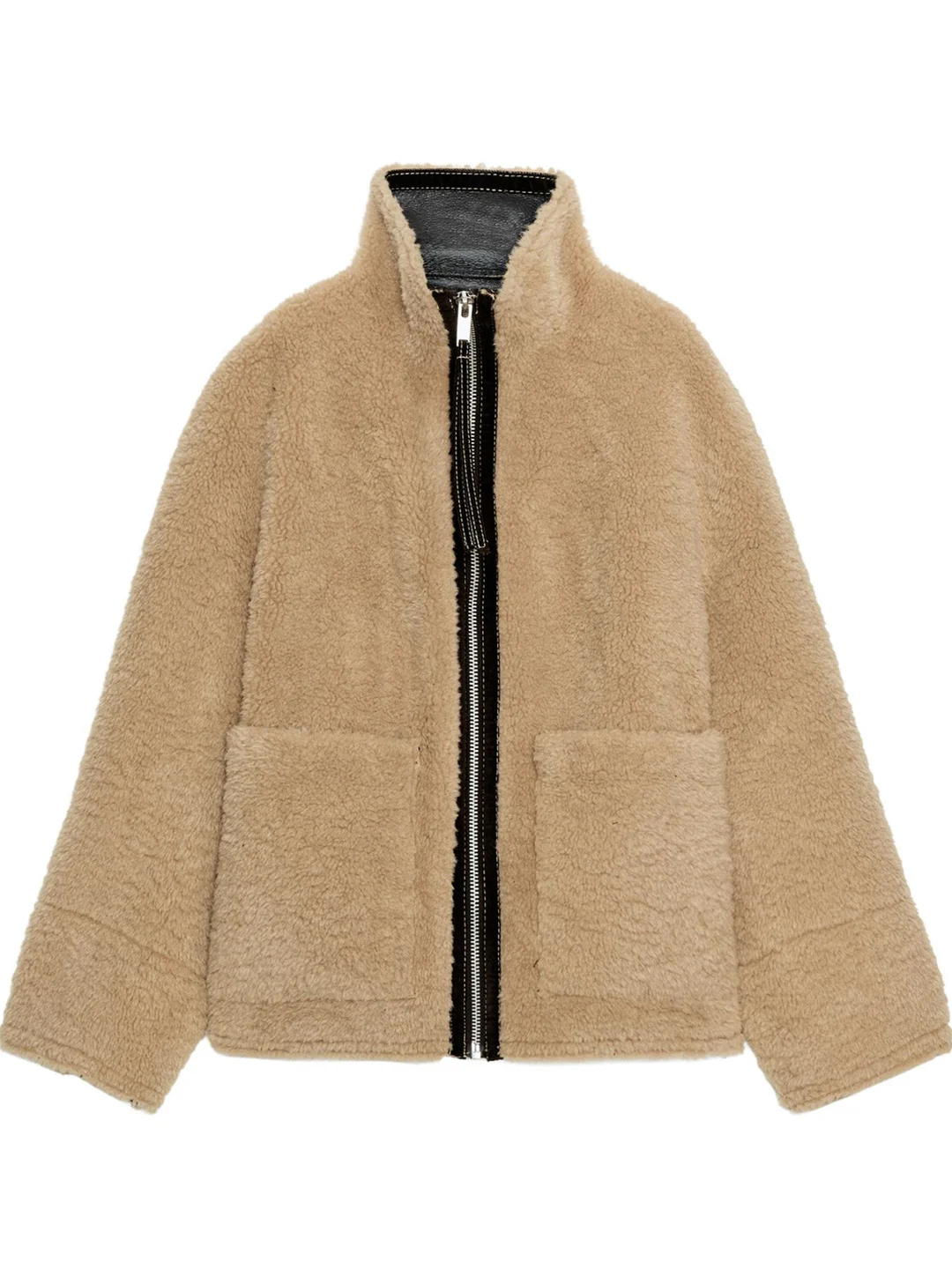 Lässige doppelseitige Lammsamt Jaet Long Sve Stehkragen Kunstleder Damen Faion Oberbekleidung Winter Neuankömmling