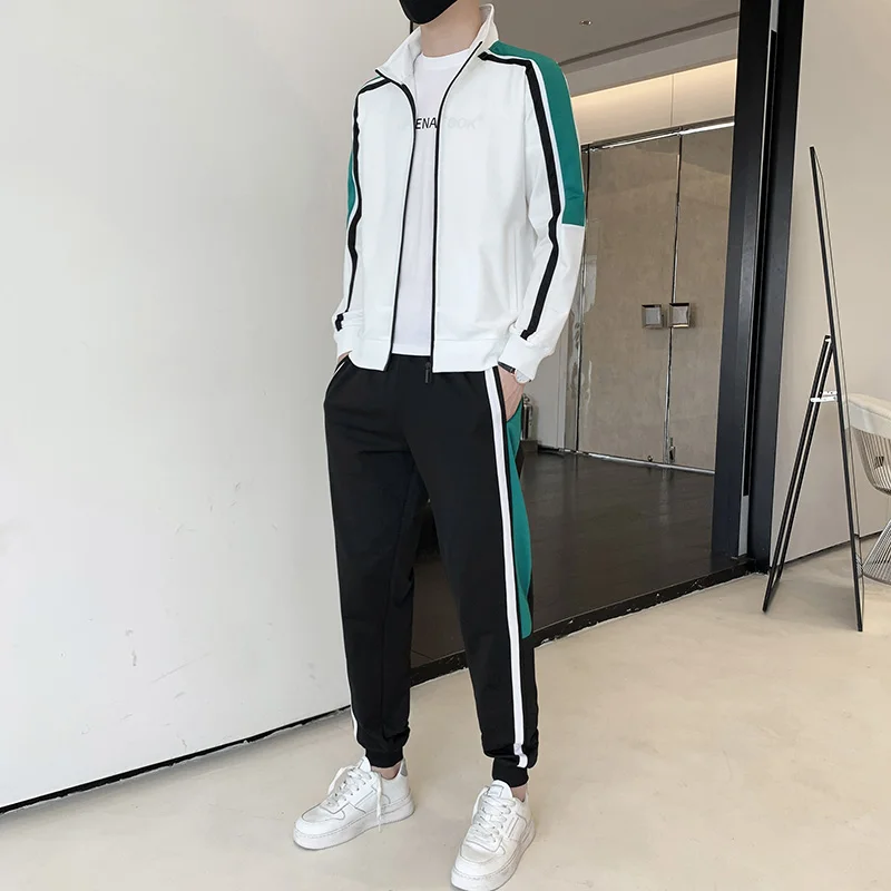 Thicken Men Sweatshirt Coat Trouser Sweatpants Suit Cardigan Sportswear Jacket Clothe Pant Long Sleeve Casual Sweatsuit 2Pcs Set