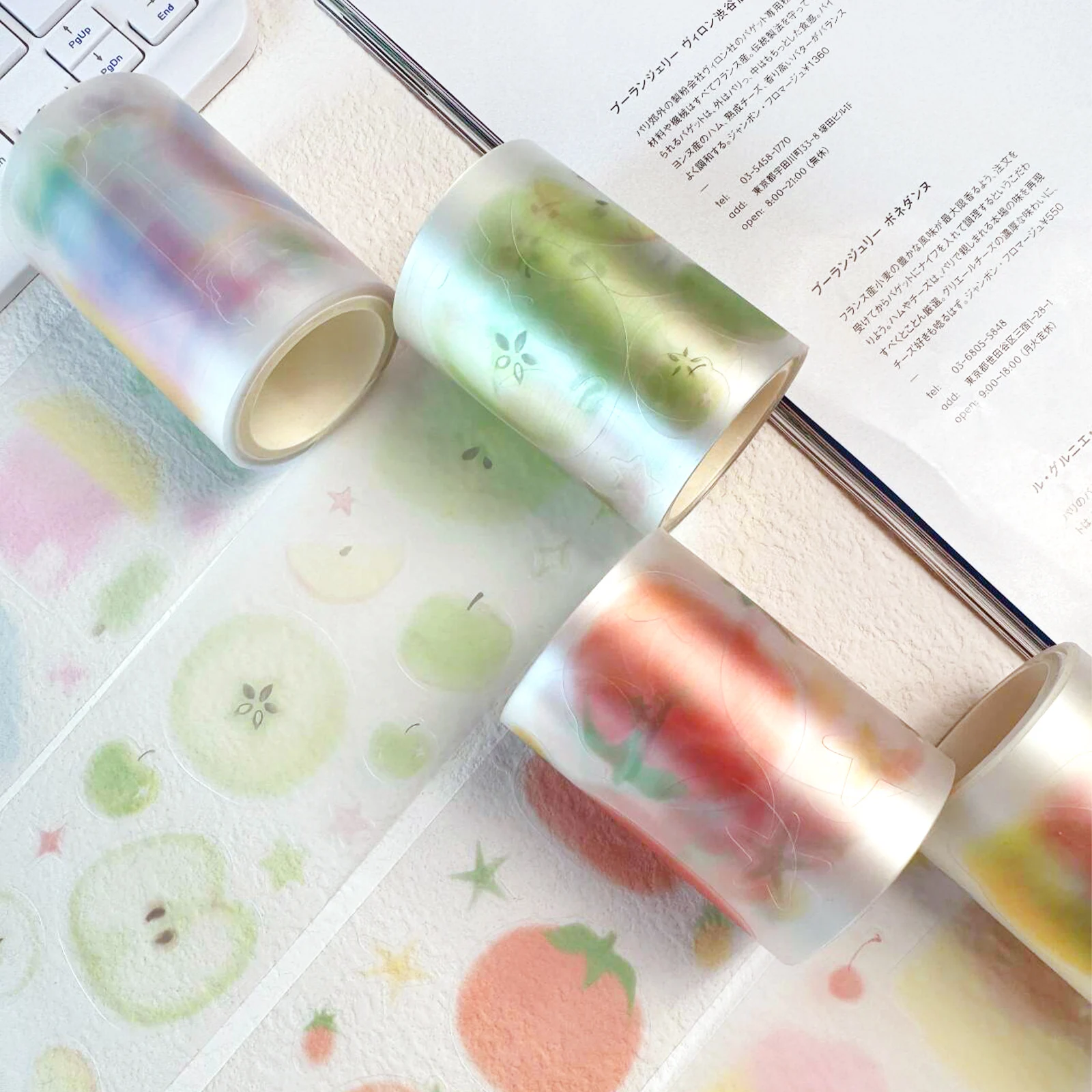 

Наклейки для творчества в японском стиле Kawaii, 60 мм * 2 м/рулон, матовая ПЭТ-лента, креативные наклейки для коллажей и скрапбукинга.