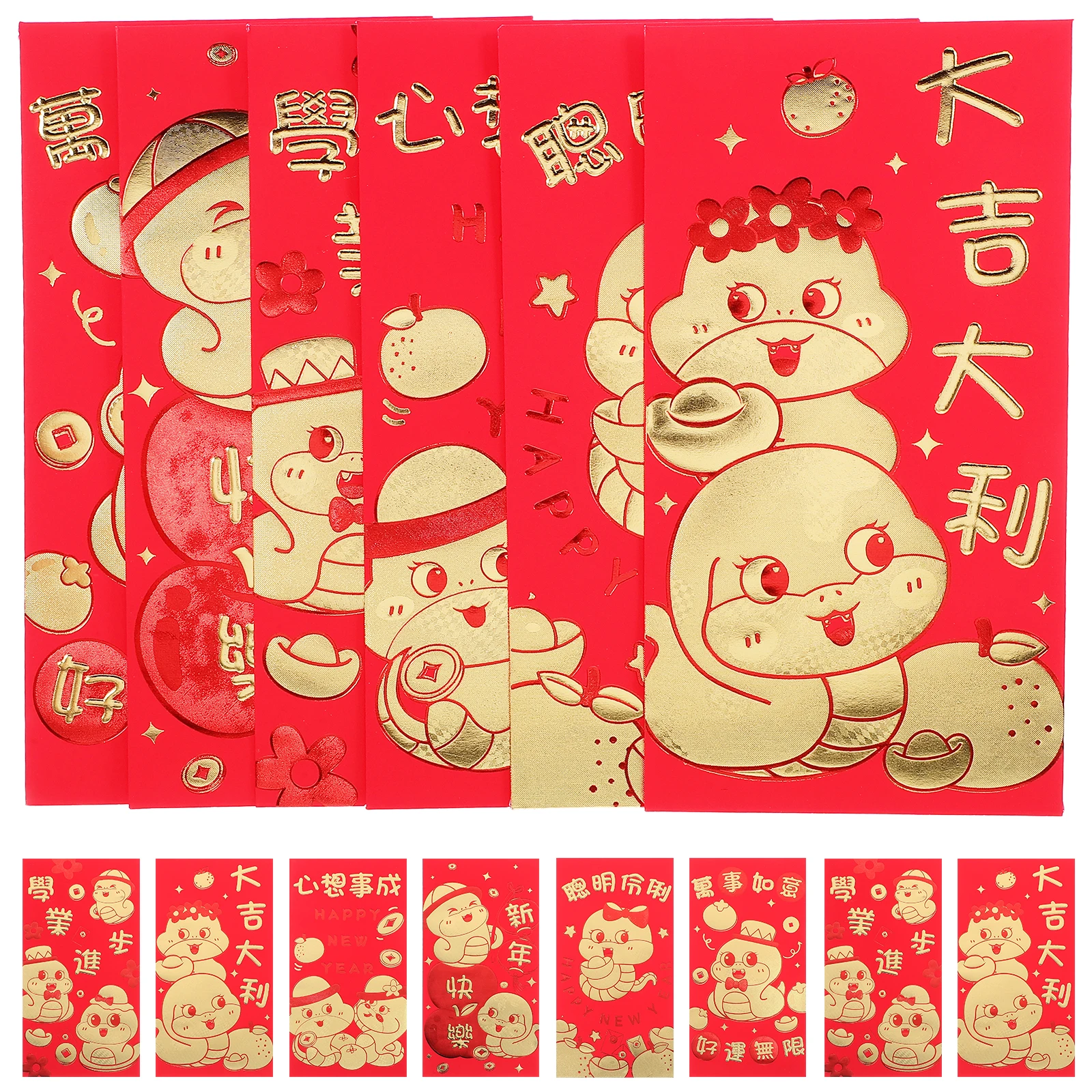 

24pcs Cartoon Snake Zodiac Lucky Money Bags Chinese New Year Red Envelopes Wedding Cash Envelopes Festive Design