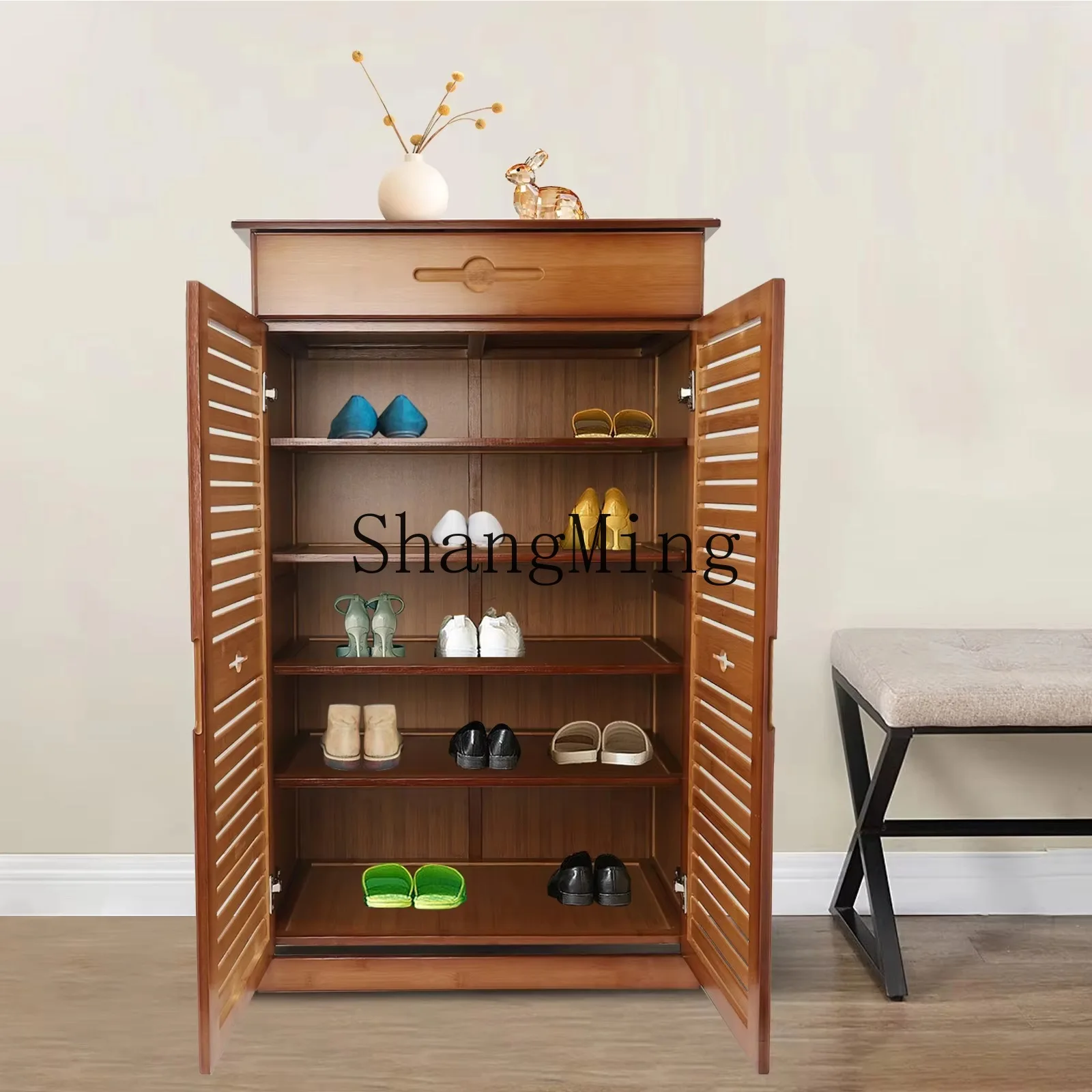 ZYY Premium Exquisite Bamboo Locker Vintage Brown Shoe Rack for