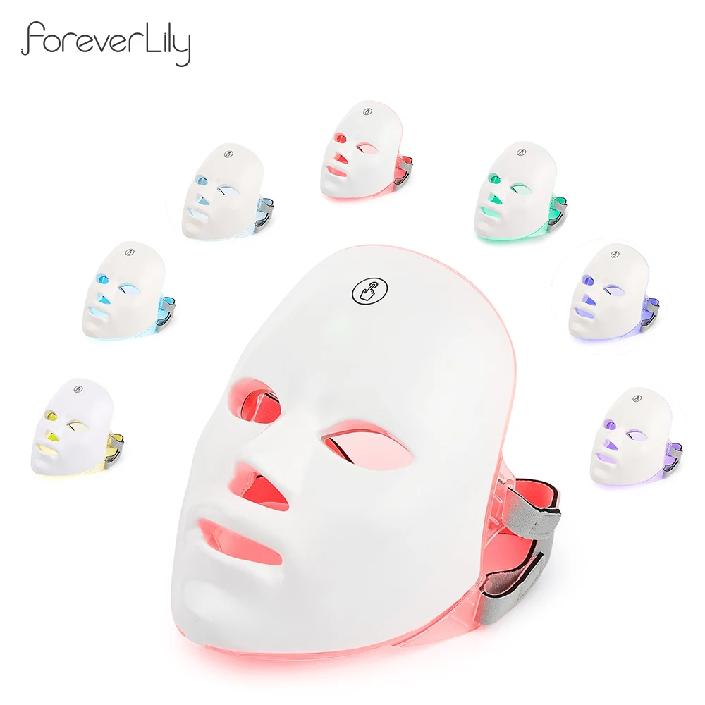 Masque Facial LED avec chargeur USB, 7 couleurs, thérapie à photons, rajeunissement de la peau, Anti-acné, suppression des rides, masque de soins