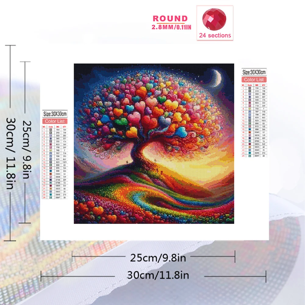 Frameless, Diamond Mosaic Tree Of Life Full Square Round Landscape Painting Complete Kit Creative Hobbies Handmade Hobby