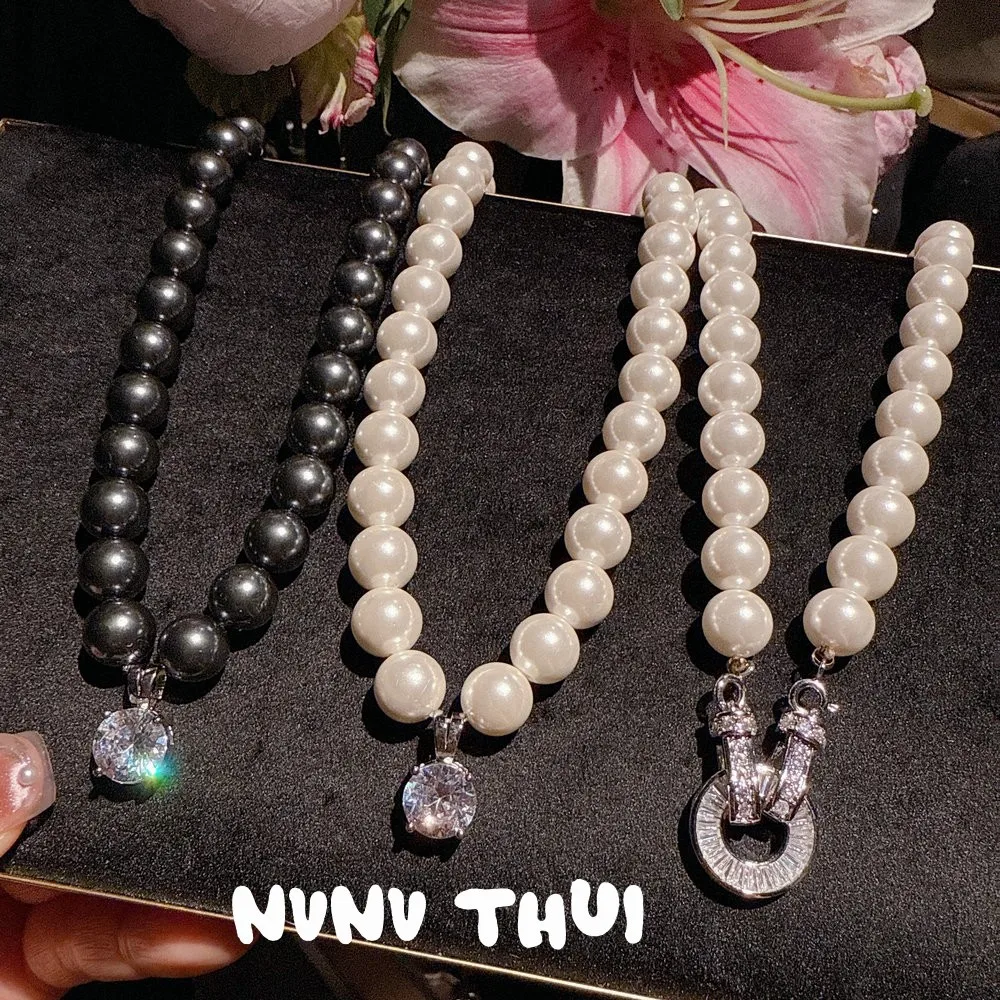 

Women Women's Gold Plated Baroque 16mm Pearl Vintage Diamond Ring Necklace Set