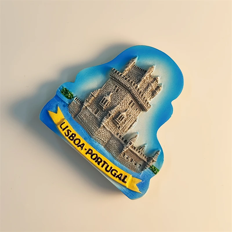 Portugal，Lisbon，St Georges Castle，landmark buildings，3D Stereoscopic，Tourism souvenirs，Resin painting，Refrigerator magnets