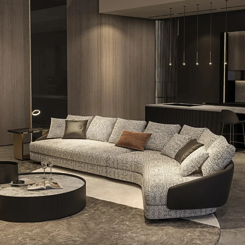 X-S Curved leather cloth  light luxury horizontal hall high-end villa living room special-shaped corner large flat floor HG