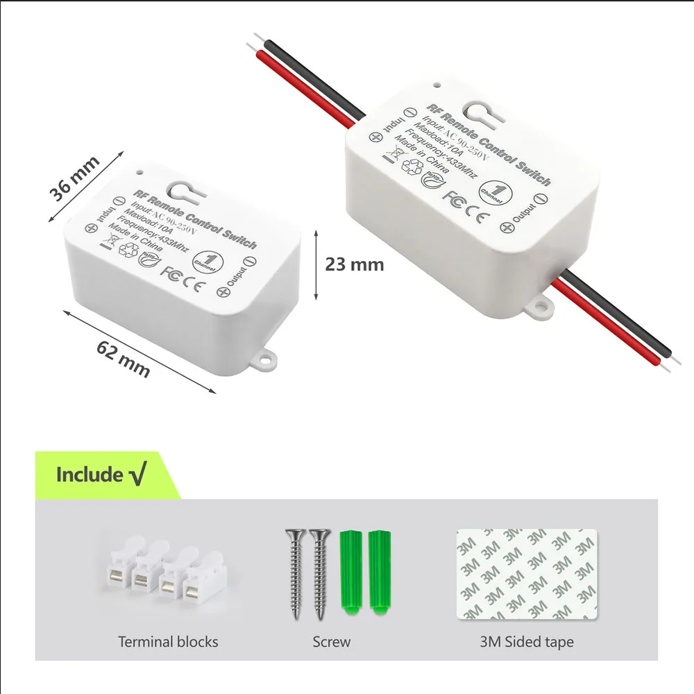 ガレージドア用のユニバーサルワイヤレスリモコン,433 mhz,110v,220v,10aリレー,LED電球,リモコン