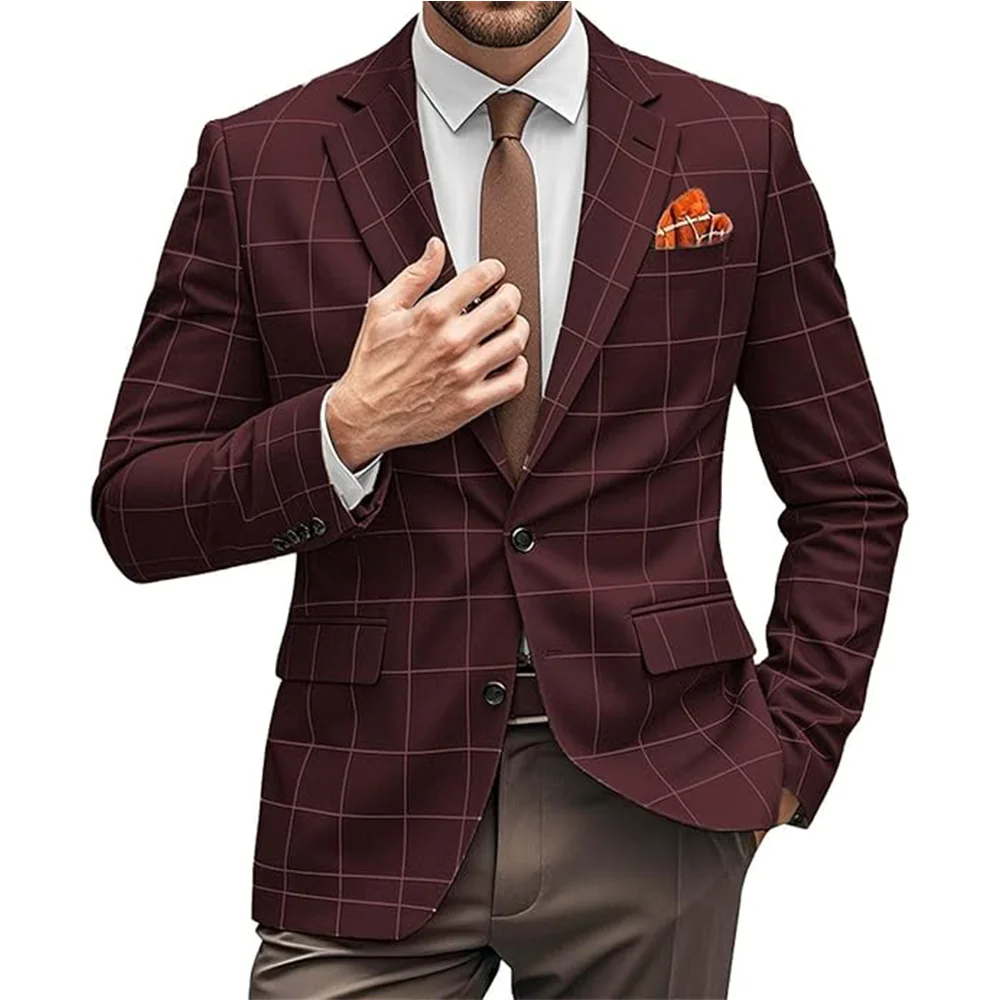 Men's Blazer Plaid Decorated Jacket Summer Single-Piece Jacket Casual Jacket Men's Business Office Workwear