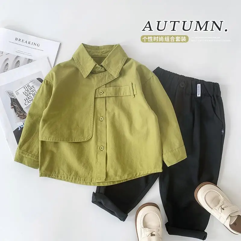 

Fashion Boys Gentleman Spring Autumn Suit Set Thin Casual Baby Casual Korean Long Sleeve Tshirt Top + Pants 2pcs Handsome