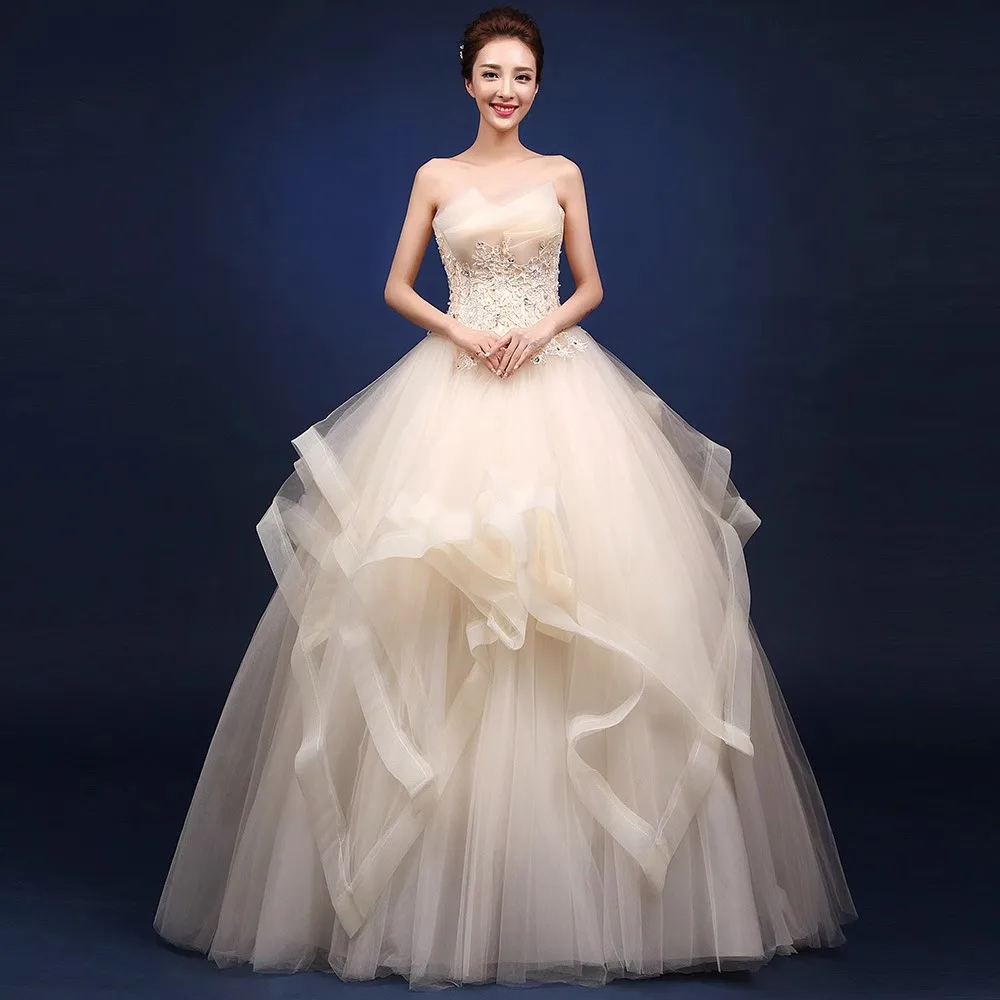 Wedding dress bride new Korean style puffy skirt strapless wedding dress slim body shape large size for pregnant women