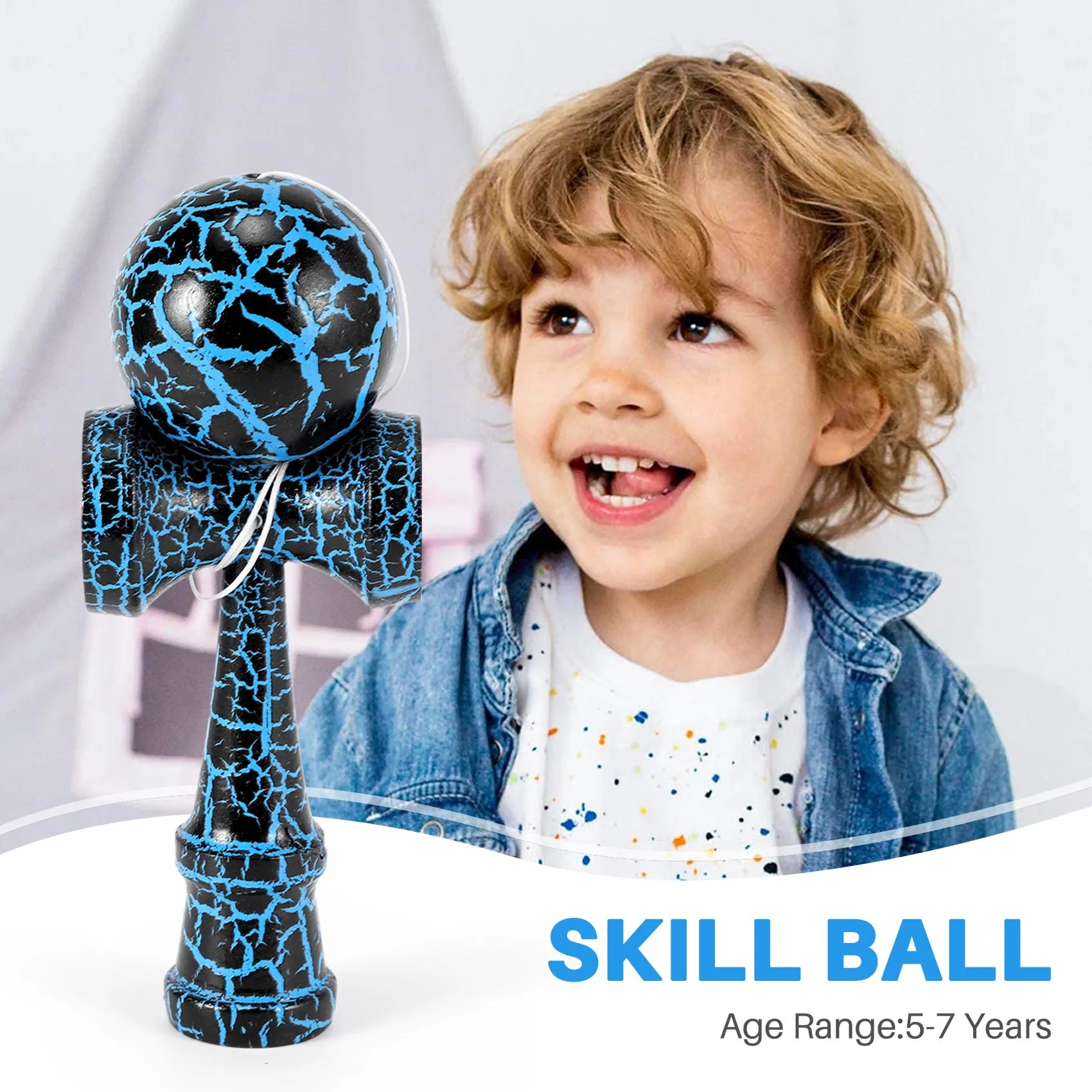 Wooden Toy Outdoor Sports Kendama Toy Ball Children and Adults Outdoor Ball Sports Crack Beech Wood Colorful Design Black and