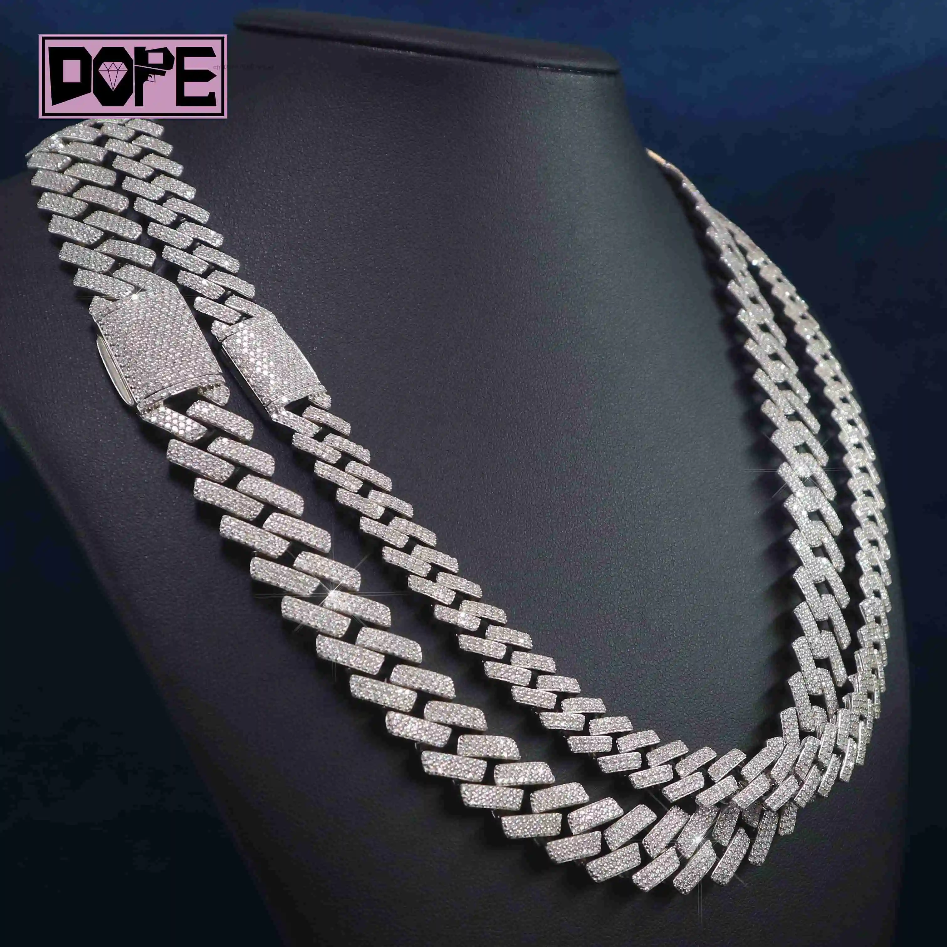 Moissanite 12mm Chain Necklace Men Pass Diamond Tester 925 Sterling Silver Iced Out Hiphop Moissanite Cuban Link Chain