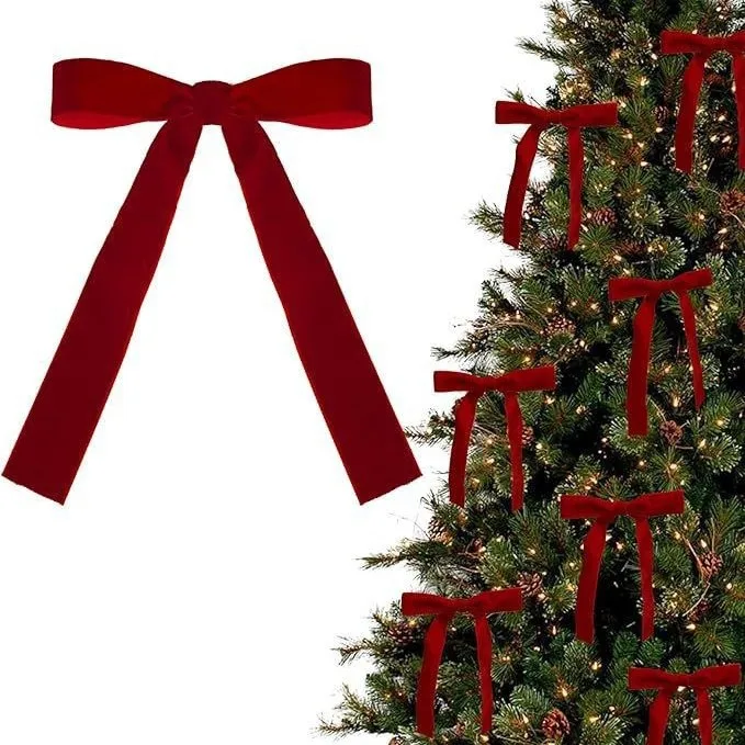 12pcs Cross-border spot 2.5cm velvet ribbon bow Christmas tree decoration Christmas scene hanging pendant