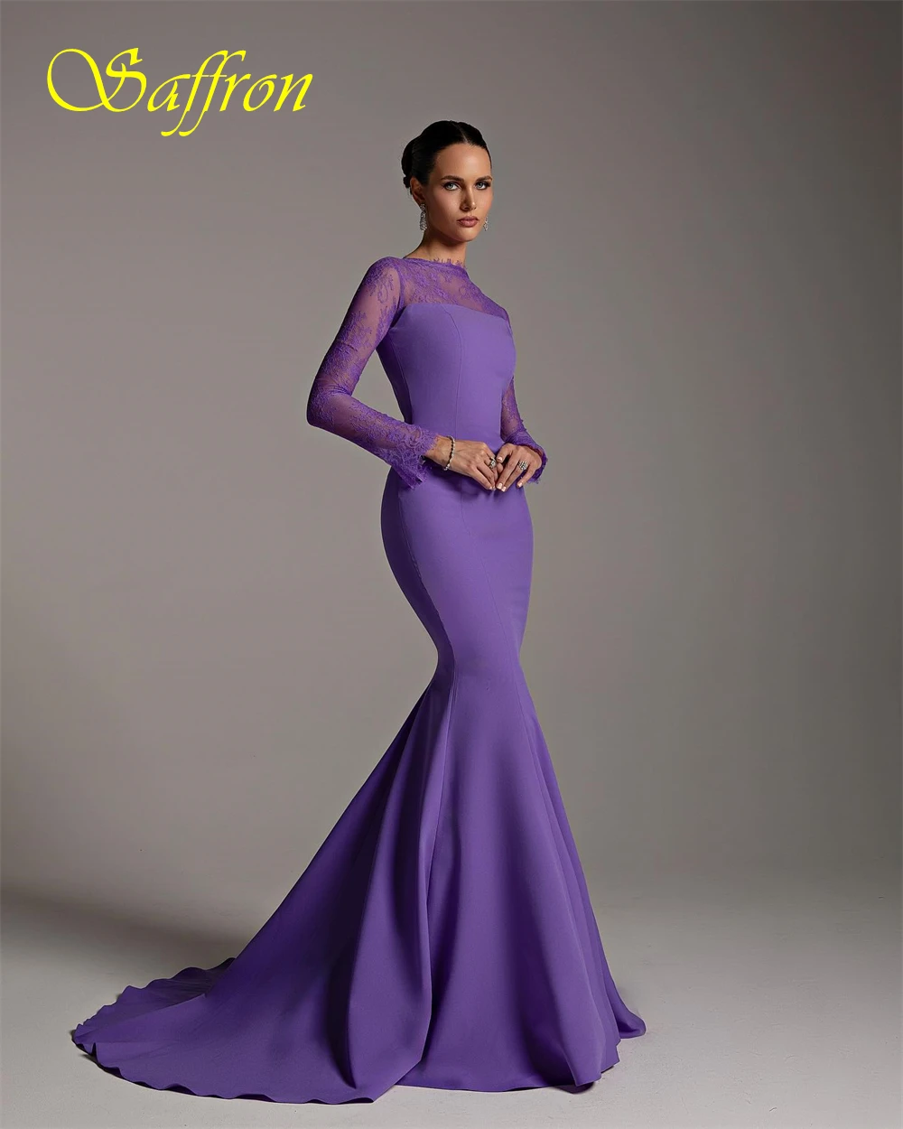 Vestido de noche de sirena de Jersey de manga larga con cuello barco personalizado, vestidos de fiesta con tren de barrido, vestidos para ocasiones especiales con temperamento