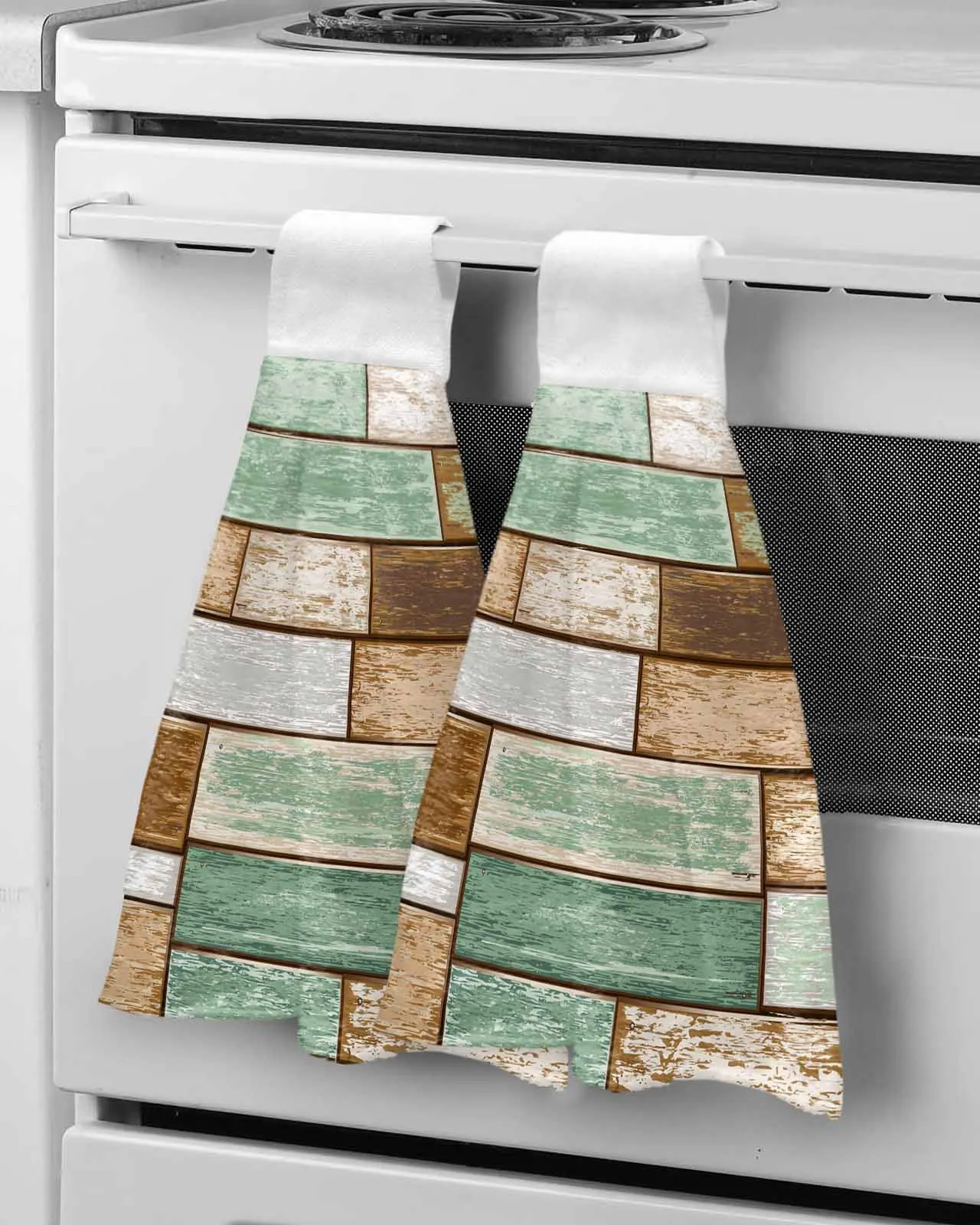 Retro Wood Board Texture Hand Towel Hanging Cloth Quick Dry Absorbent Towel Kitchen Hanging Towel Cleaning Rag