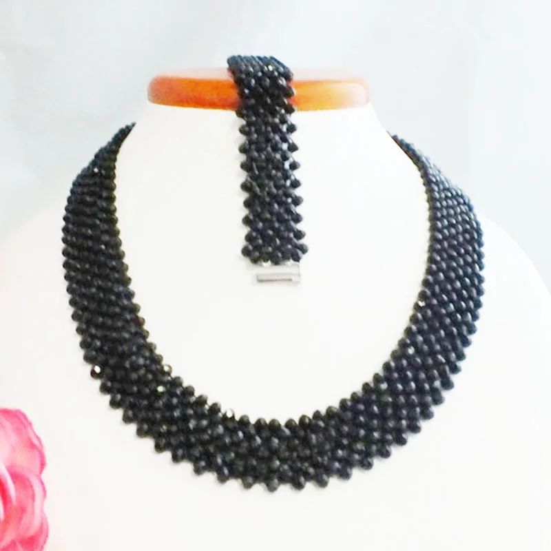 

Ожерелье с черными кристаллами, комплект ювелирных изделий в африканском стиле, ручная работа, индийские нигерийские свадебные бусы, комплект украшений 18 дюймов