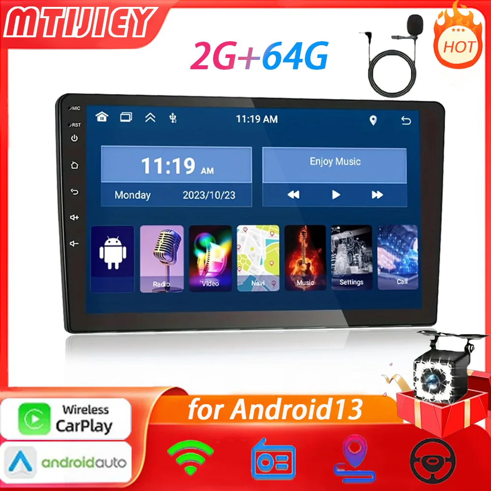 MTIJIEY 2+64G 9“ 2Din Android13 Car Radio Multimedia Video Universal Stereo Carplay gps For Volkswagen Nissan Hyundai Kia toyota