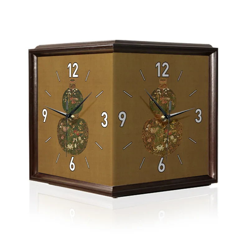 Fulu living room corner double-sided wall clock, no punching, antique creative clock wall lamp, retro corner clock wall hanging
