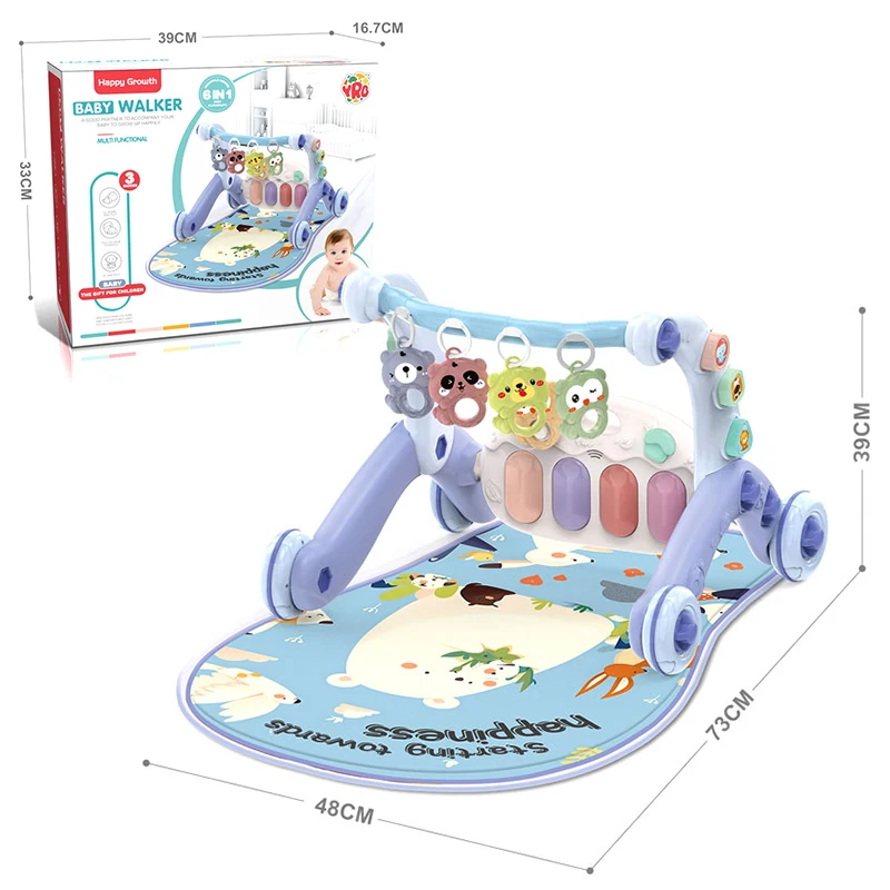 折りたたみ式ベビーフィットネススタンド音楽プレイジム6 in 1多機能新生児ピアノクロールブランケットペダルおもちゃ幼児ウォーカートロリー