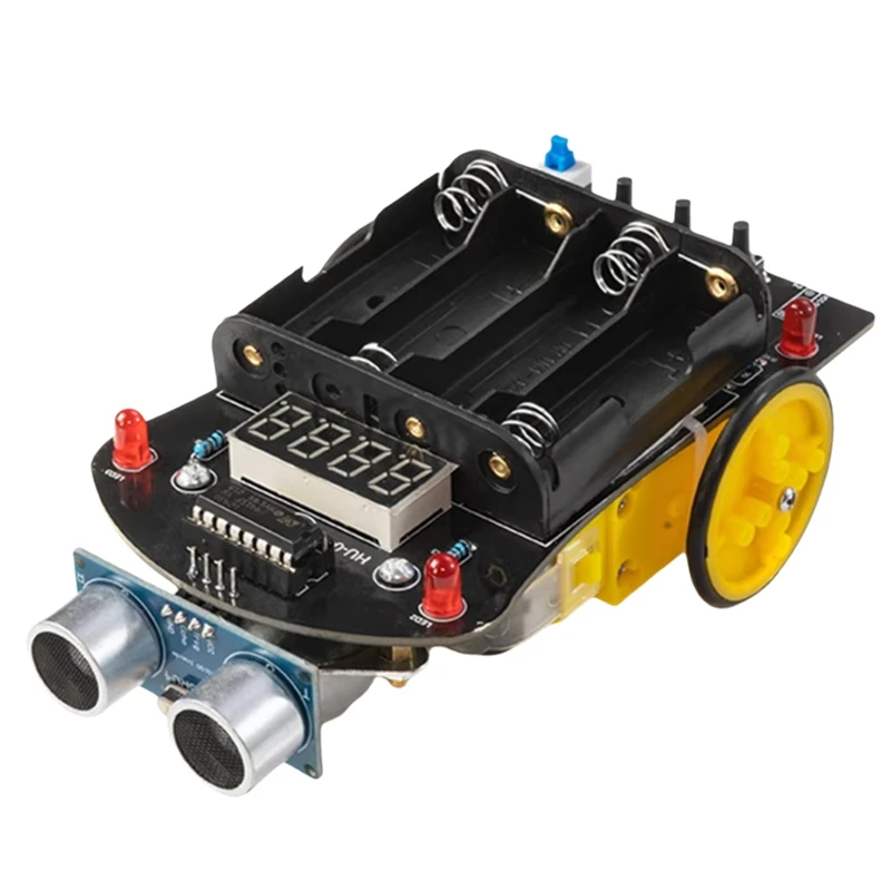 51 MCU รถสมาร์ท DIY ชุดอิเล็กทรอนิกส์หลีกเลี่ยงอุปสรรคอัลตราโซนิกรถอัตโนมัติตั้งแต่หุ่นยนต์การเขียนโปรแกรม DIY ชุด