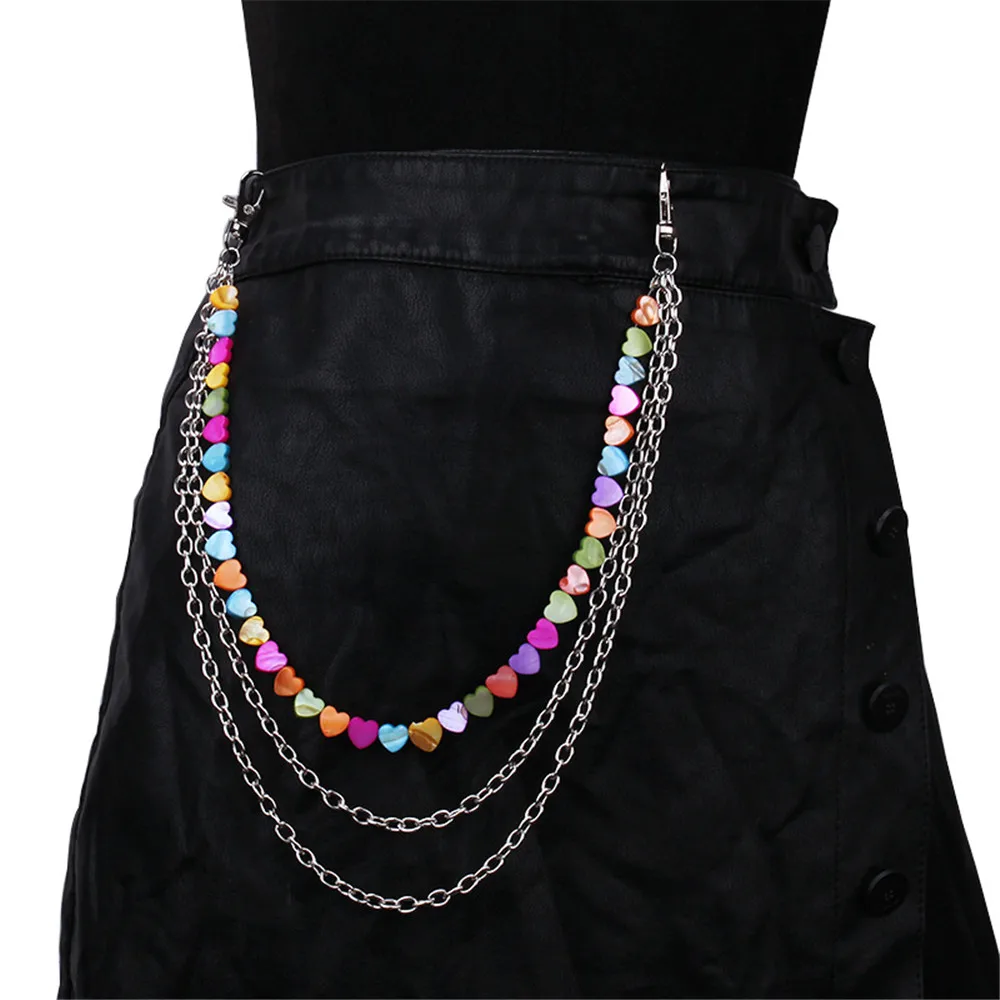 Punk Rock Layered Chain Key Chains for Women Men Trendy Colorful Heart Star Chain Wallet Jeans Hip-hop Pants Belt Chains Jewelry